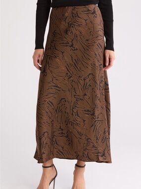 Nordstrom Brown Printed Maxi Skirt with Black Abstract Motif